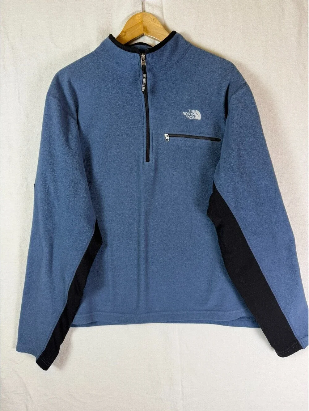 Vintage The North Face Mens XL Quarter Zip Fleece Pullover Jacket Blue -Flaw